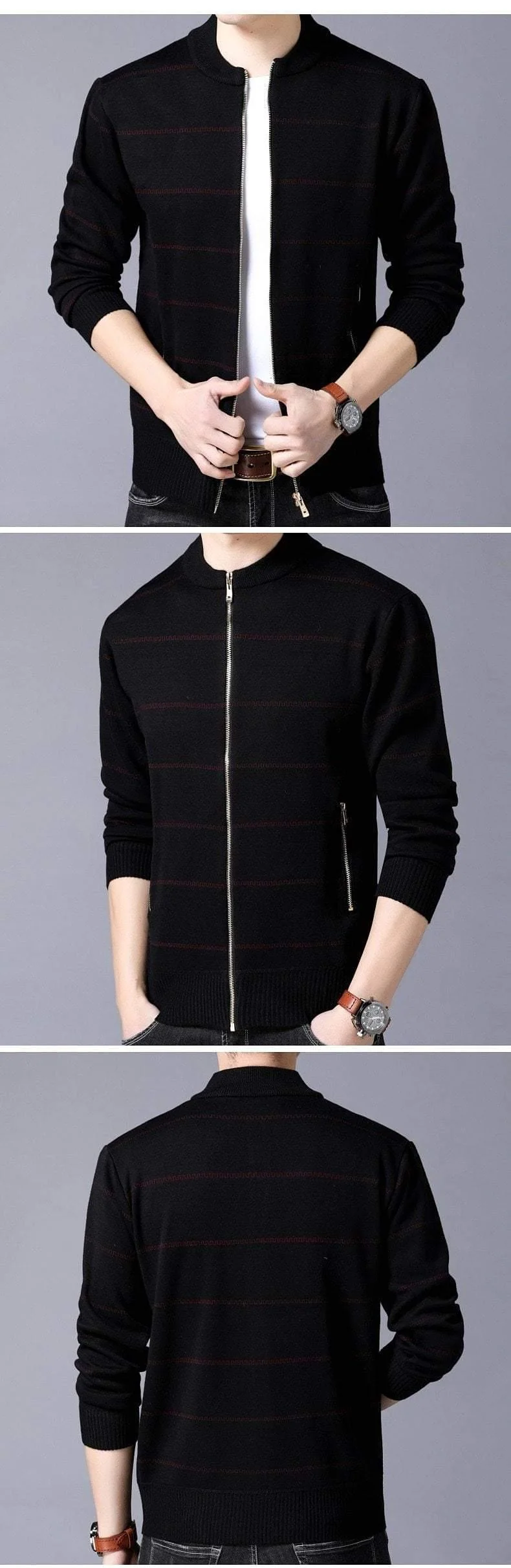 Jacke Männer Casual Stehkragen Herren Mantel Taschen Reißverschluss Kontrastfarbe Herren Jacken und Mäntel