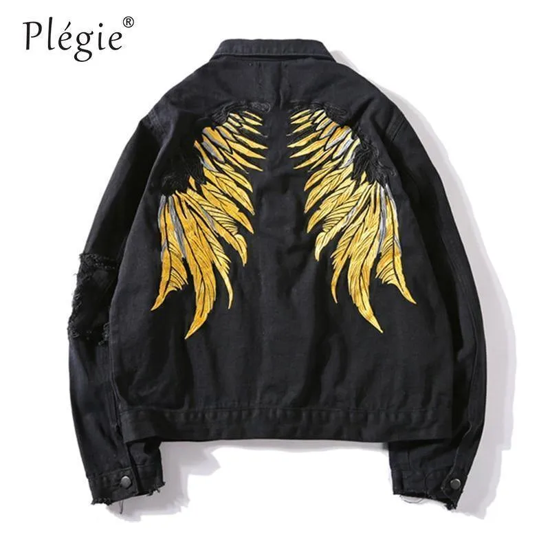 Hipster Männer Stickerei Denim Jacken Retro Streetwear Harajuku Ripped Slim fit Hip Hop