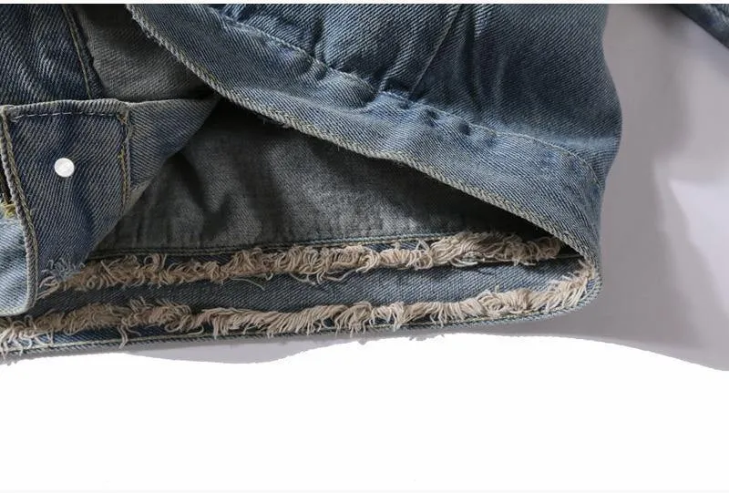 Hipster Männer Stickerei Denim Jacken Retro Streetwear Harajuku Ripped Slim fit Hip Hop