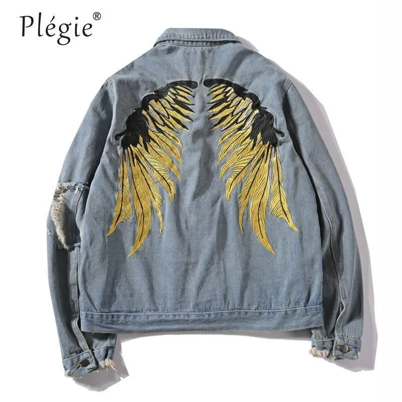 Hipster Männer Stickerei Denim Jacken Retro Streetwear Harajuku Ripped Slim fit Hip Hop