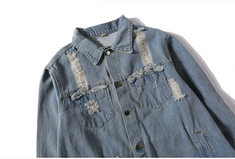 Hipster Männer Stickerei Denim Jacken Retro Streetwear Harajuku Ripped Slim fit Hip Hop