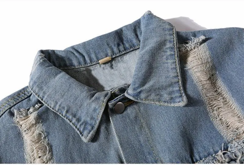 Hipster Männer Stickerei Denim Jacken Retro Streetwear Harajuku Ripped Slim fit Hip Hop