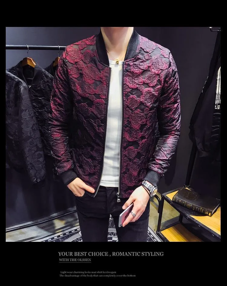 Jacquard Bomberjacken Herren Luxus Weinrot Schwarz Grau Partyjacke Outfit Club Bar Mantel Herren 4XL