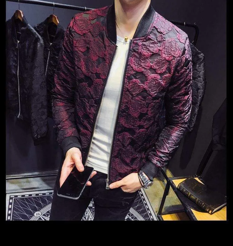 Jacquard Bomberjacken Herren Luxus Weinrot Schwarz Grau Partyjacke Outfit Club Bar Mantel Herren 4XL