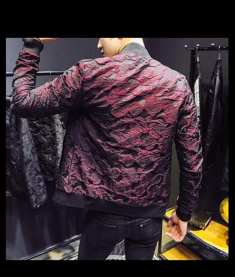 Jacquard Bomberjacken Herren Luxus Weinrot Schwarz Grau Partyjacke Outfit Club Bar Mantel Herren 4XL
