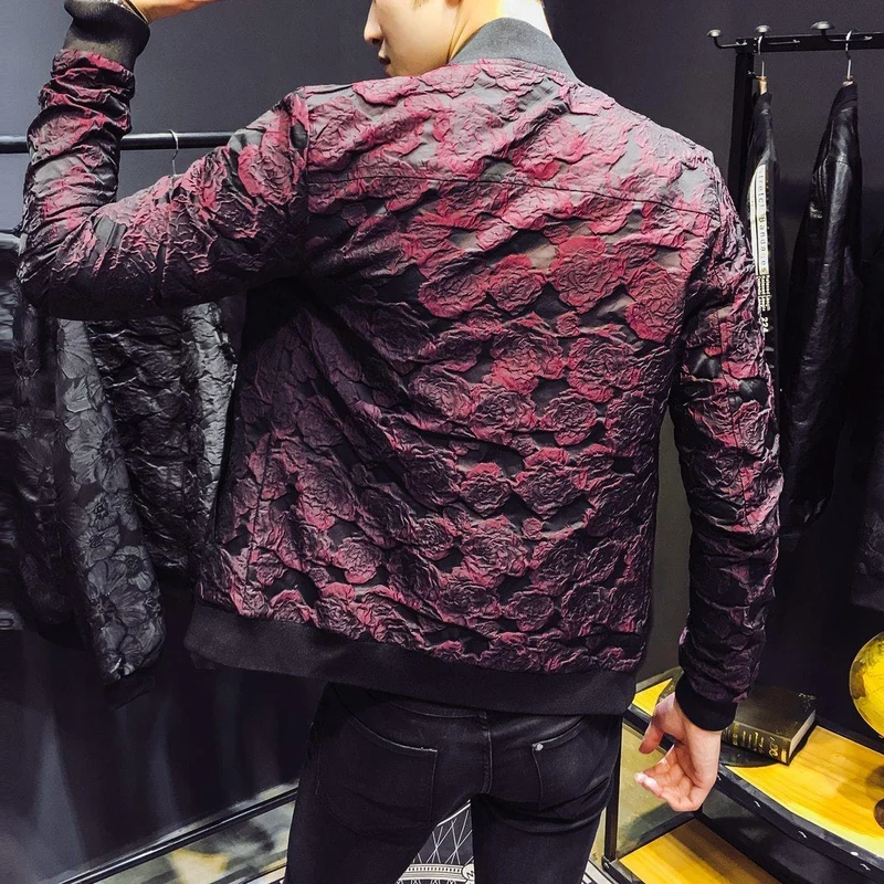 Jacquard Bomberjacken Herren Luxus Weinrot Schwarz Grau Partyjacke Outfit Club Bar Mantel Herren 4XL