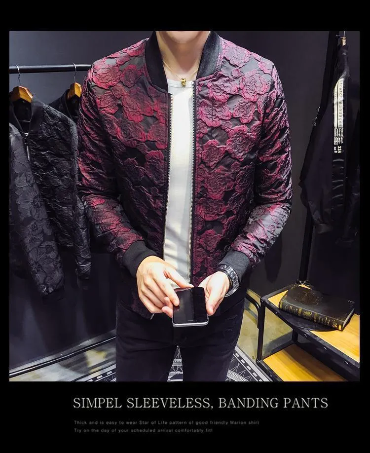 Jacquard Bomberjacken Herren Luxus Weinrot Schwarz Grau Partyjacke Outfit Club Bar Mantel Herren 4XL