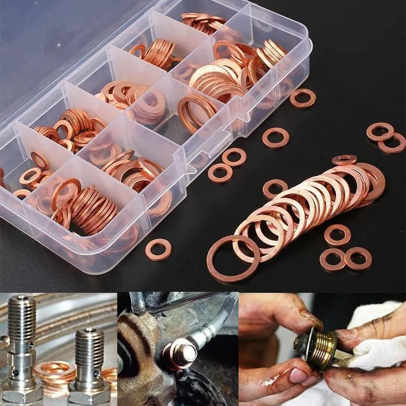 200 Teile/paket Auto Kupferscheibe Öldichtungsblatt Dichtung Verschiedene Garagenmotorscheibensatz Auto-Hardware-Reparatur M5 M6 M8 M10 M12 M14