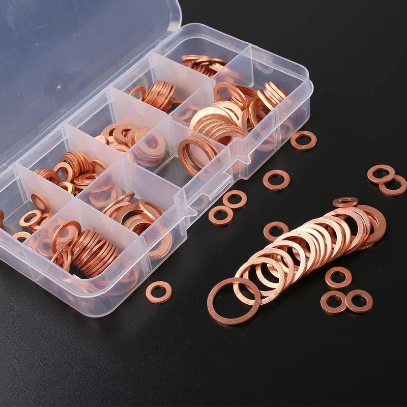 200 Teile/paket Auto Kupferscheibe Öldichtungsblatt Dichtung Verschiedene Garagenmotorscheibensatz Auto-Hardware-Reparatur M5 M6 M8 M10 M12 M14
