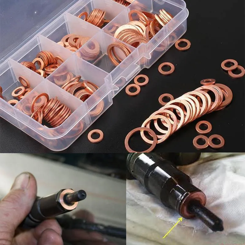 200 Teile/paket Auto Kupferscheibe Öldichtungsblatt Dichtung Verschiedene Garagenmotorscheibensatz Auto-Hardware-Reparatur M5 M6 M8 M10 M12 M14