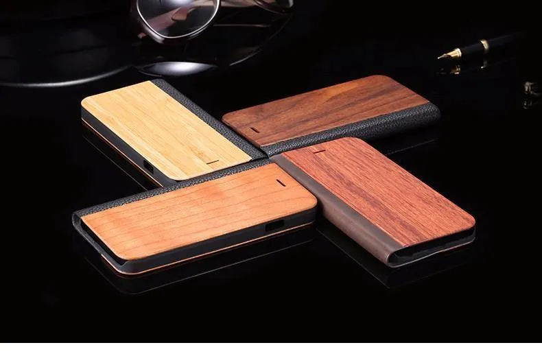 Holzhülle für iPhone 8 7 6S Plus Hüllen aus echtem Bambus Flip Leder Brieftasche Stand Coque für iPhone 6 6s XS Max X 10 Hülle