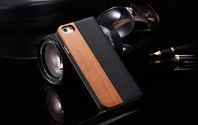 Holzhülle für iPhone 8 7 6S Plus Hüllen aus echtem Bambus Flip Leder Brieftasche Stand Coque für iPhone 6 6s XS Max X 10 Hülle