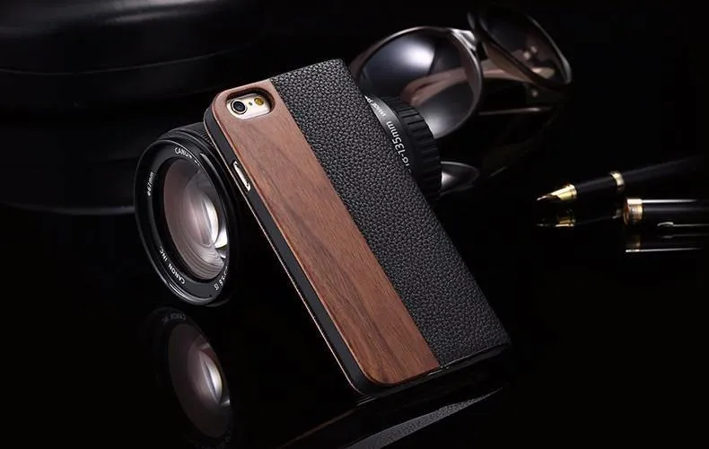 Holzhülle für iPhone 8 7 6S Plus Hüllen aus echtem Bambus Flip Leder Brieftasche Stand Coque für iPhone 6 6s XS Max X 10 Hülle