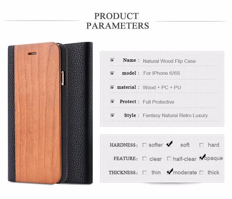 Holzhülle für iPhone 8 7 6S Plus Hüllen aus echtem Bambus Flip Leder Brieftasche Stand Coque für iPhone 6 6s XS Max X 10 Hülle