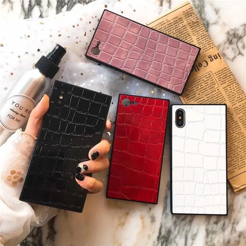 TPU-Leder-Telefonkasten für iPhone X 6 7 8 plus XR XS XS MAX Fashion Square Krokodilmuster Weiche Telefonabdeckung für iPhoneX