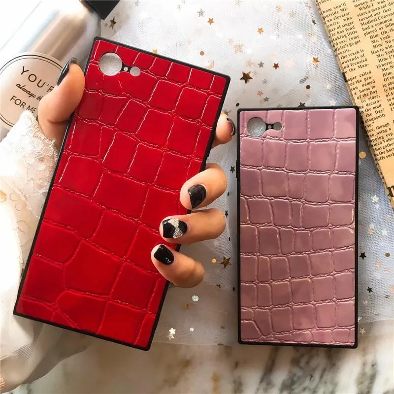 TPU-Leder-Telefonkasten für iPhone X 6 7 8 plus XR XS XS MAX Fashion Square Krokodilmuster Weiche Telefonabdeckung für iPhoneX
