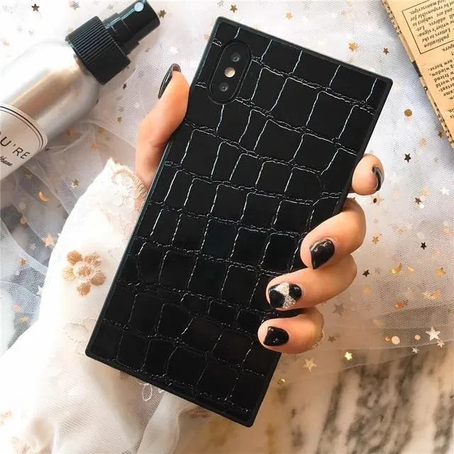 TPU-Leder-Telefonkasten für iPhone X 6 7 8 plus XR XS XS MAX Fashion Square Krokodilmuster Weiche Telefonabdeckung für iPhoneX