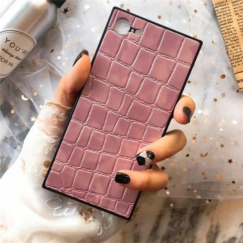 TPU-Leder-Telefonkasten für iPhone X 6 7 8 plus XR XS XS MAX Fashion Square Krokodilmuster Weiche Telefonabdeckung für iPhoneX