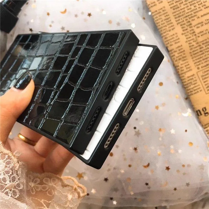 TPU-Leder-Telefonkasten für iPhone X 6 7 8 plus XR XS XS MAX Fashion Square Krokodilmuster Weiche Telefonabdeckung für iPhoneX