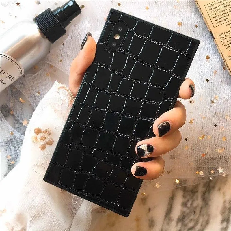 TPU-Leder-Telefonkasten für iPhone X 6 7 8 plus XR XS XS MAX Fashion Square Krokodilmuster Weiche Telefonabdeckung für iPhoneX