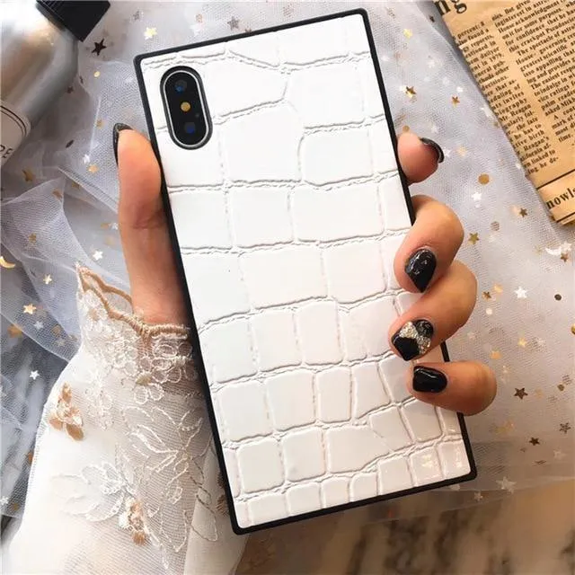 TPU-Leder-Telefonkasten für iPhone X 6 7 8 plus XR XS XS MAX Fashion Square Krokodilmuster Weiche Telefonabdeckung für iPhoneX