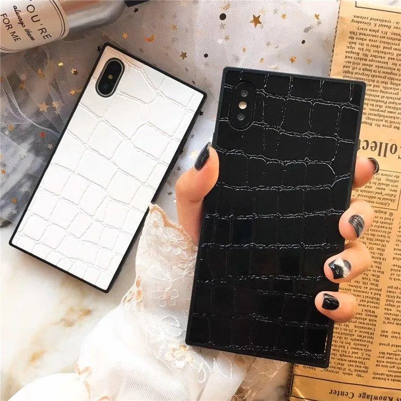 TPU-Leder-Telefonkasten für iPhone X 6 7 8 plus XR XS XS MAX Fashion Square Krokodilmuster Weiche Telefonabdeckung für iPhoneX