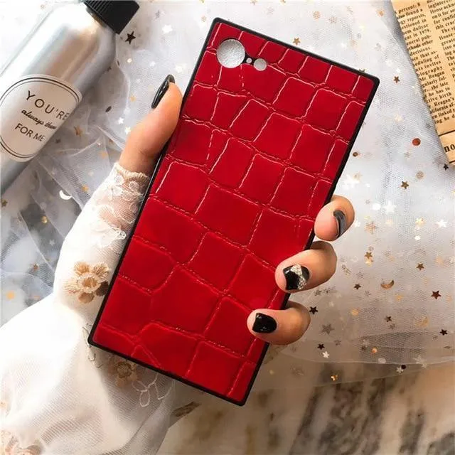 TPU-Leder-Telefonkasten für iPhone X 6 7 8 plus XR XS XS MAX Fashion Square Krokodilmuster Weiche Telefonabdeckung für iPhoneX