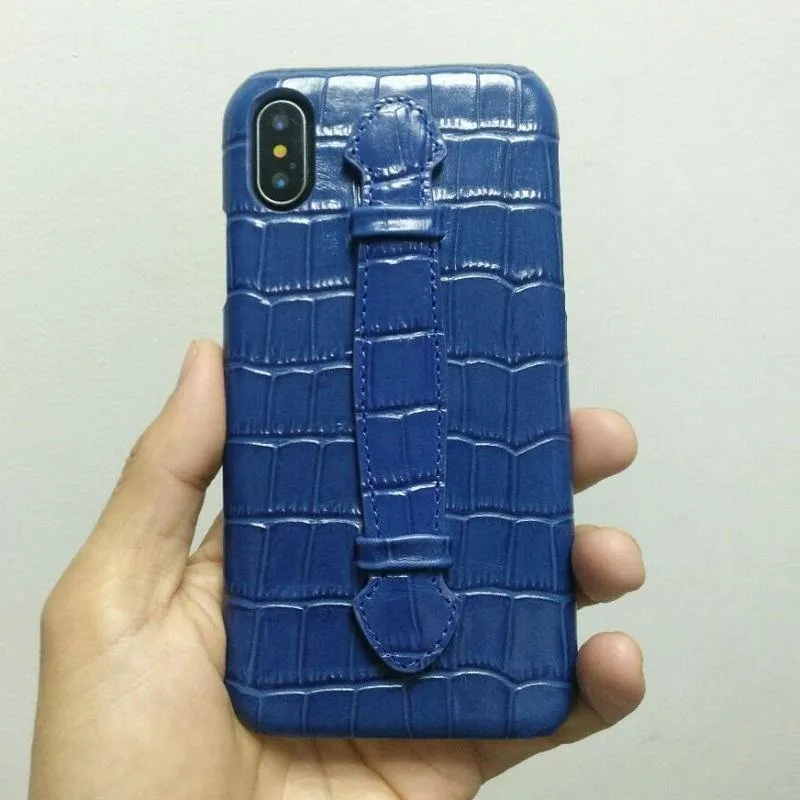Leder Handschlaufe Halter Hülle für iPhone X XS Max Handy Luxus Krokodil Dünn Slim Hard Cover Solque