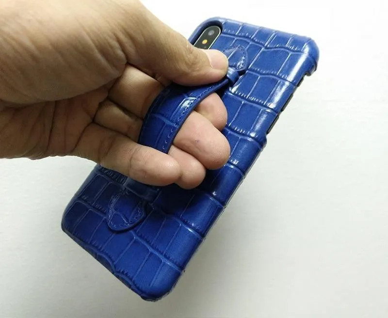 Leder Handschlaufe Halter Hülle für iPhone X XS Max Handy Luxus Krokodil Dünn Slim Hard Cover Solque