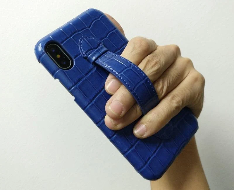 Leder Handschlaufe Halter Hülle für iPhone X XS Max Handy Luxus Krokodil Dünn Slim Hard Cover Solque