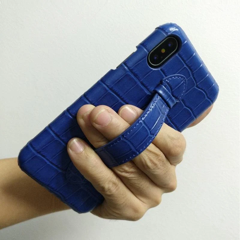 Leder Handschlaufe Halter Hülle für iPhone X XS Max Handy Luxus Krokodil Dünn Slim Hard Cover Solque