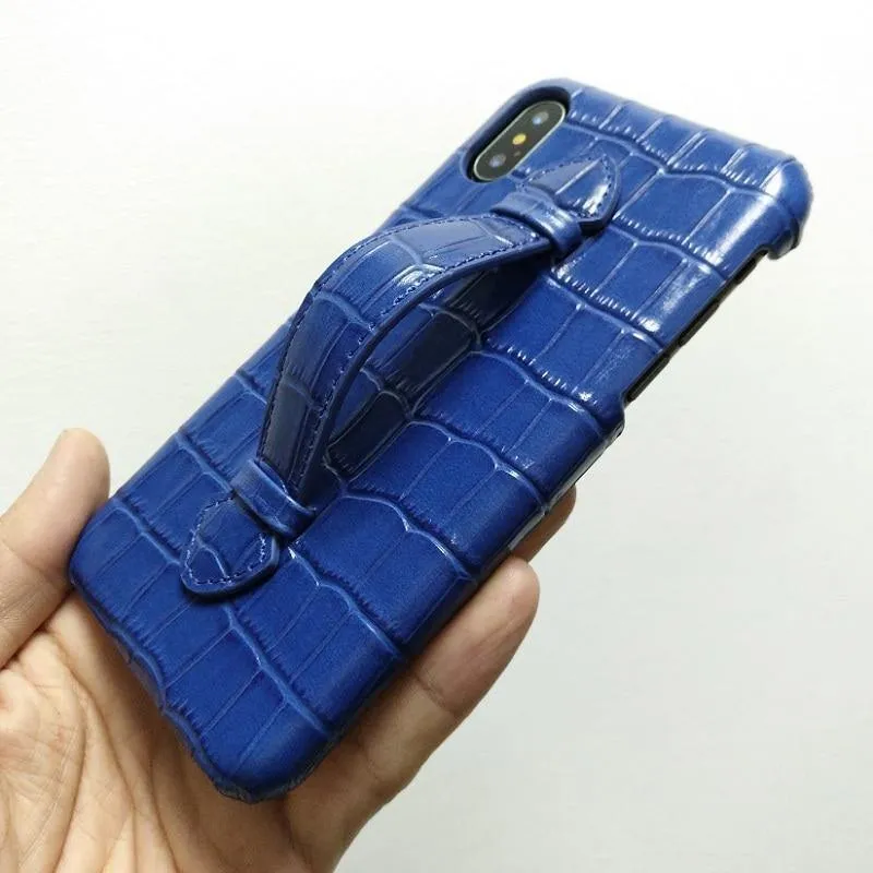 Leder Handschlaufe Halter Hülle für iPhone X XS Max Handy Luxus Krokodil Dünn Slim Hard Cover Solque