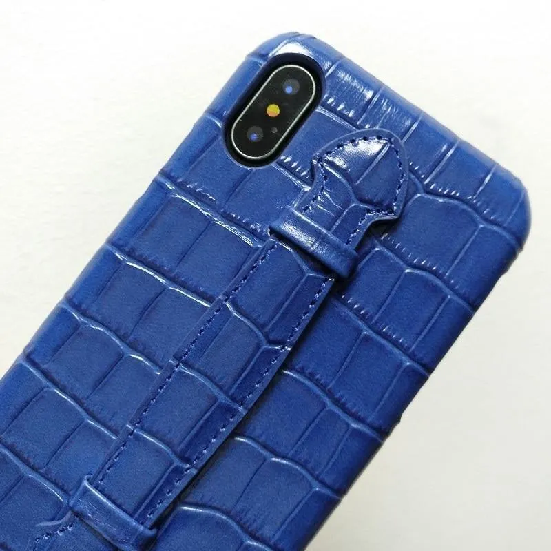 Leder Handschlaufe Halter Hülle für iPhone X XS Max Handy Luxus Krokodil Dünn Slim Hard Cover Solque