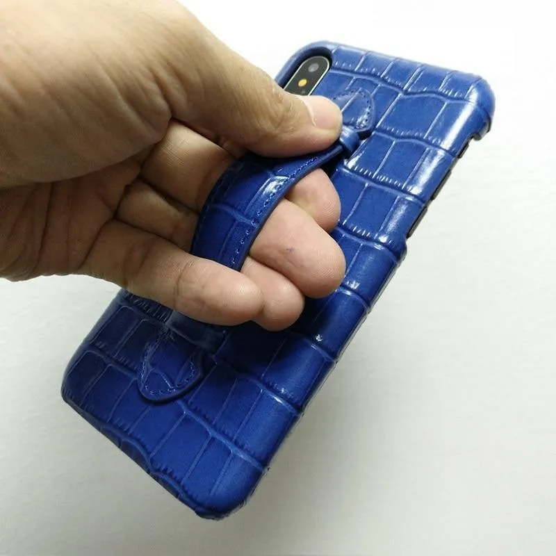 Leder Handschlaufe Halter Hülle für iPhone X XS Max Handy Luxus Krokodil Dünn Slim Hard Cover Solque