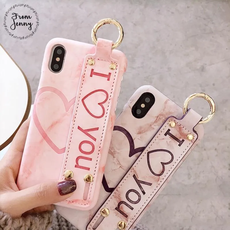 Pu-Leder Grip Starp Telefon Fall für iPhone 8 8plus 7 7plus 6/6S 6plus 6S + Hard Back Cover Fall