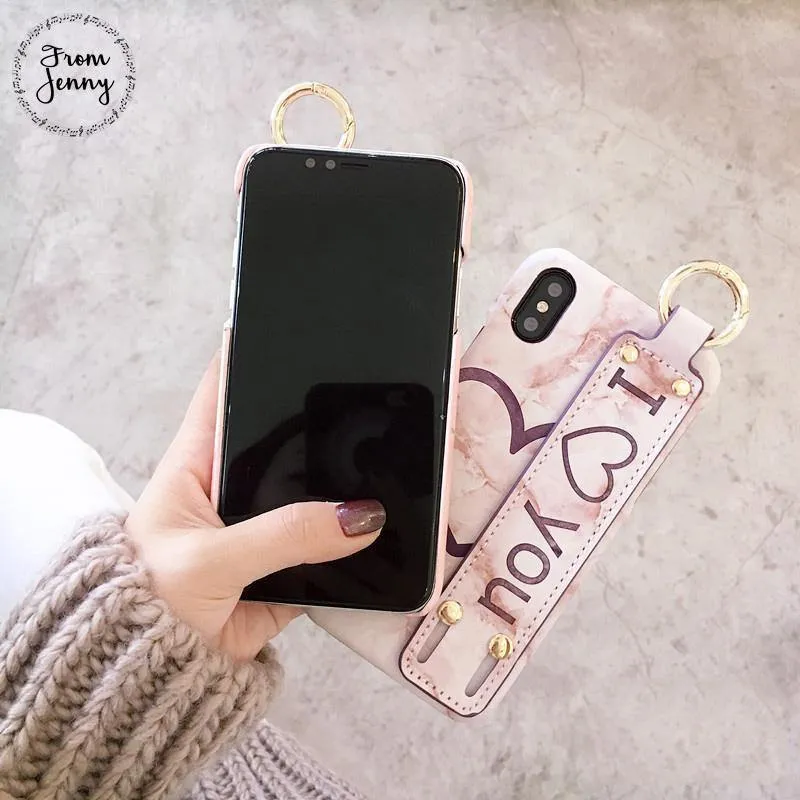 Pu-Leder Grip Starp Telefon Fall für iPhone 8 8plus 7 7plus 6/6S 6plus 6S + Hard Back Cover Fall