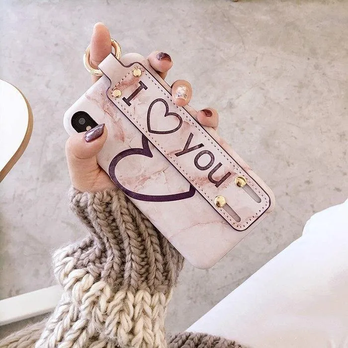 Pu-Leder Grip Starp Telefon Fall für iPhone 8 8plus 7 7plus 6/6S 6plus 6S + Hard Back Cover Fall