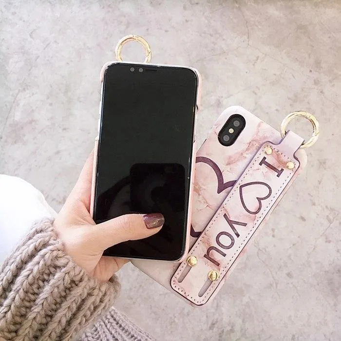 Pu-Leder Grip Starp Telefon Fall für iPhone 8 8plus 7 7plus 6/6S 6plus 6S + Hard Back Cover Fall