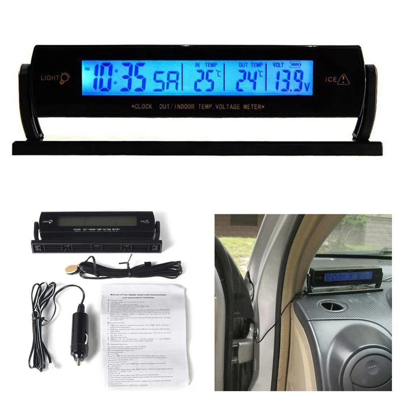 Auto Auto LCD Digital Auto Auto Spannung Temperatur Thermometer Meter Monitor Wecker 3 In 1
