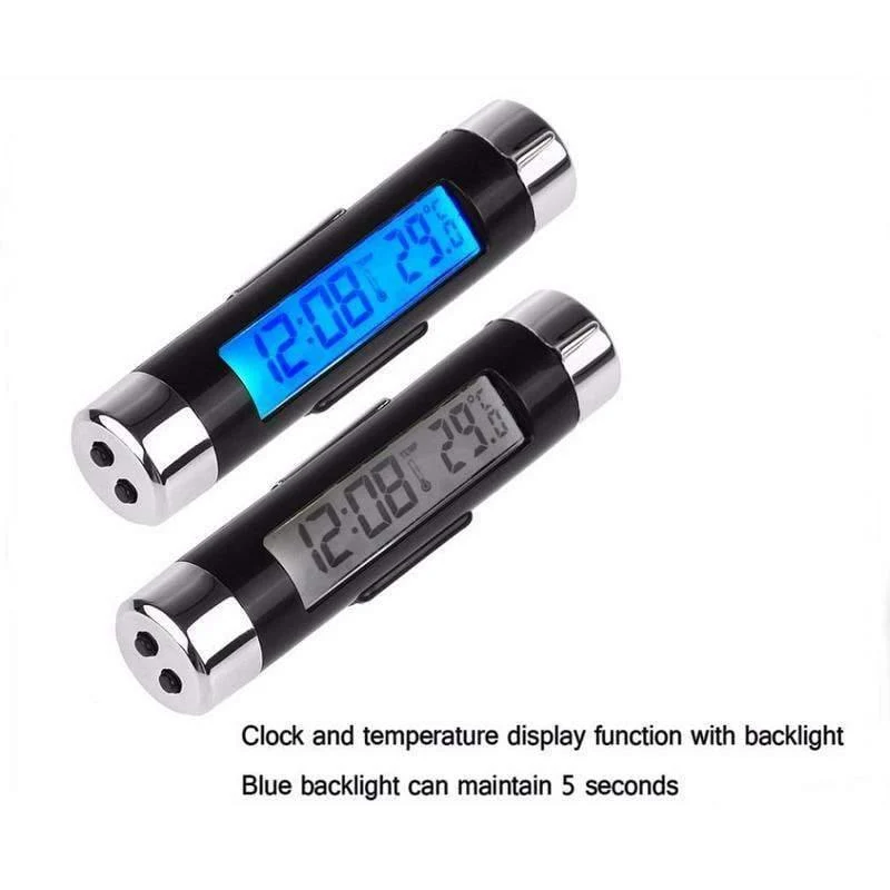 Universal Kunststoff Auto Innenraum Luftaustritt Thermometer Elektronische Uhr 2 in 1 LED Digitalanzeige Blaue Hintergrundbeleuchtung 8cm * 1.5cm