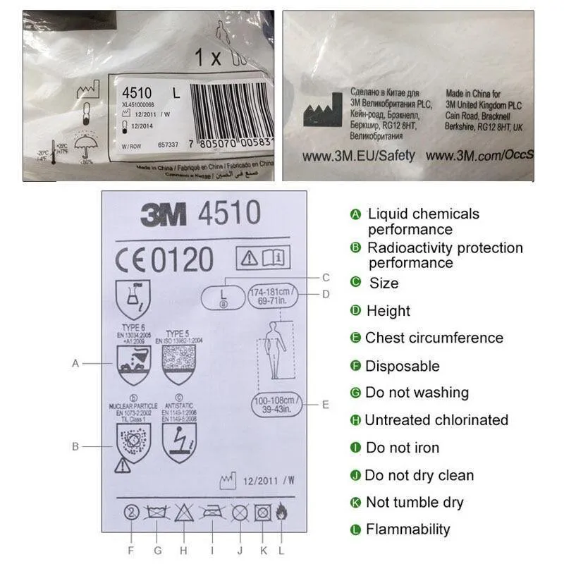 3M 4510-Sicherheitskleidung Einweg-Schutzanzug mit Kapuze Staubdicht Anti-Partikel / Eingeschränktes Spritzen von flüssigen Chemikalien
