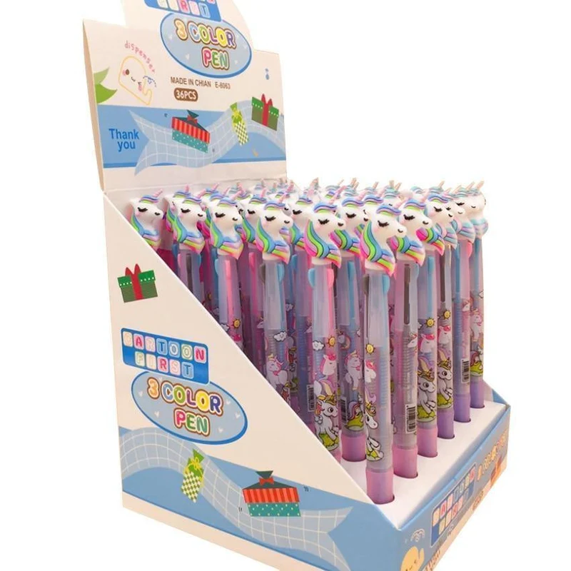 30pcs / lot reizendes Einhorn 3 im 1 multi Farben-Schreibenskugelschreiberkursteilnehmerschwarzen Bürounterzeichnungsfeder