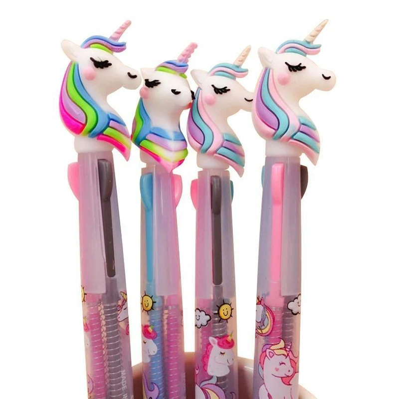 30pcs / lot reizendes Einhorn 3 im 1 multi Farben-Schreibenskugelschreiberkursteilnehmerschwarzen Bürounterzeichnungsfeder
