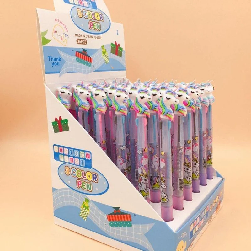 30pcs / lot reizendes Einhorn 3 im 1 multi Farben-Schreibenskugelschreiberkursteilnehmerschwarzen Bürounterzeichnungsfeder