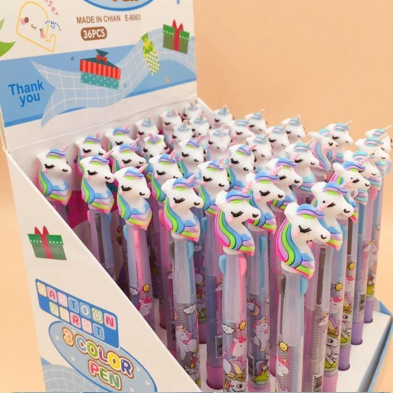 30pcs / lot reizendes Einhorn 3 im 1 multi Farben-Schreibenskugelschreiberkursteilnehmerschwarzen Bürounterzeichnungsfeder