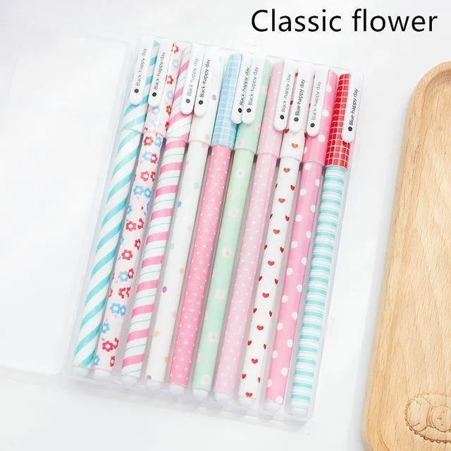 10 pcs Schwarze Kugelschreiber Klassische Blume Sternenkugelschreiber zum Schreiben von Unterschriften Stationery Office
