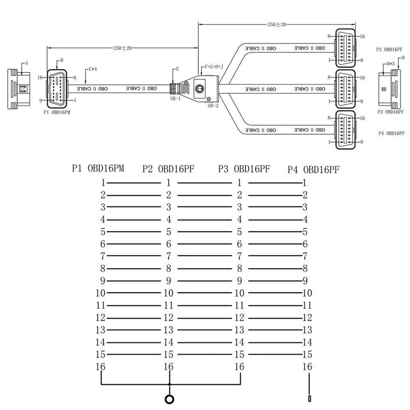 OBD II OBD2 16 Pin Splitter Verlängerung Stecker auf Buchse Verlängerungskabel Adapter Diagnosewerkzeug Stecker mit Netzschalter
