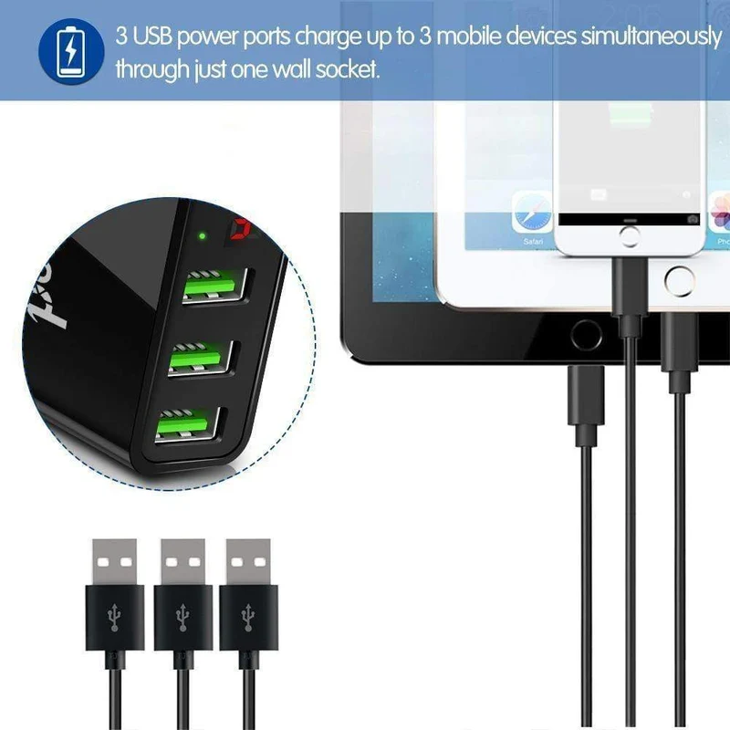 5V 3A Handy-Ladegerät 3 Port USB Wandladegerät Reiseadapter Ladespannung Strom für iPhone X 8 7 Samsung