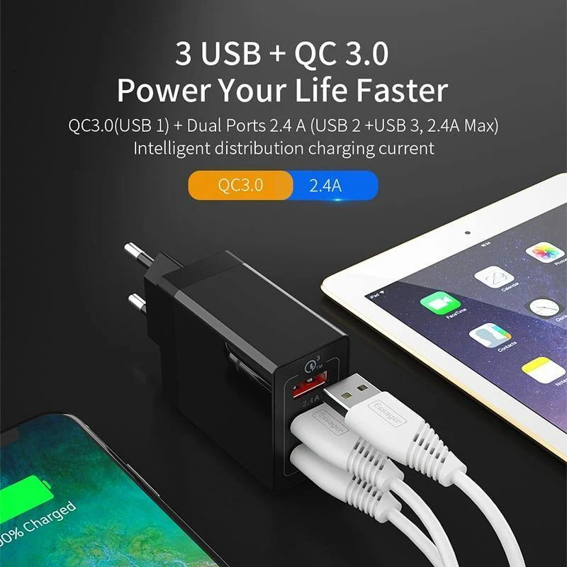 Quick Charge 3.0 USB-Ladegerät 30 W QC3.0 Schnelllade-USB-Wandladegerät für iPhone Samsung Xiaomi Handy-Ladegerät