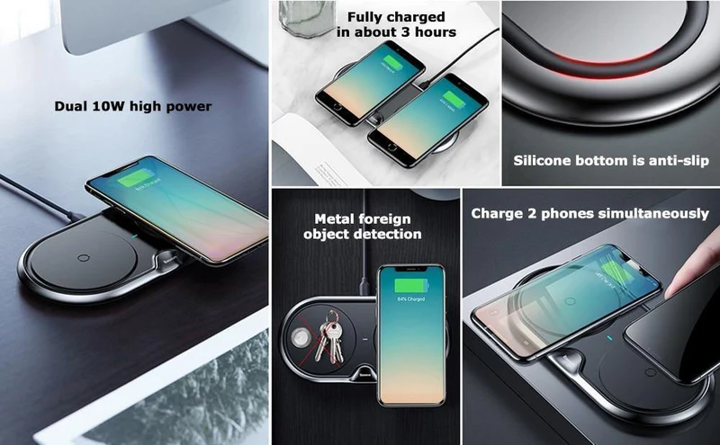 Drahtloses Ladegerät Dual Pad Silikon Schnellladung Xiaomi Samsung Iphone 10W Geschwindigkeit CN Stecker für Telefonladegeräte